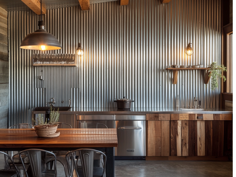 kitchen corrugated metal wall decor